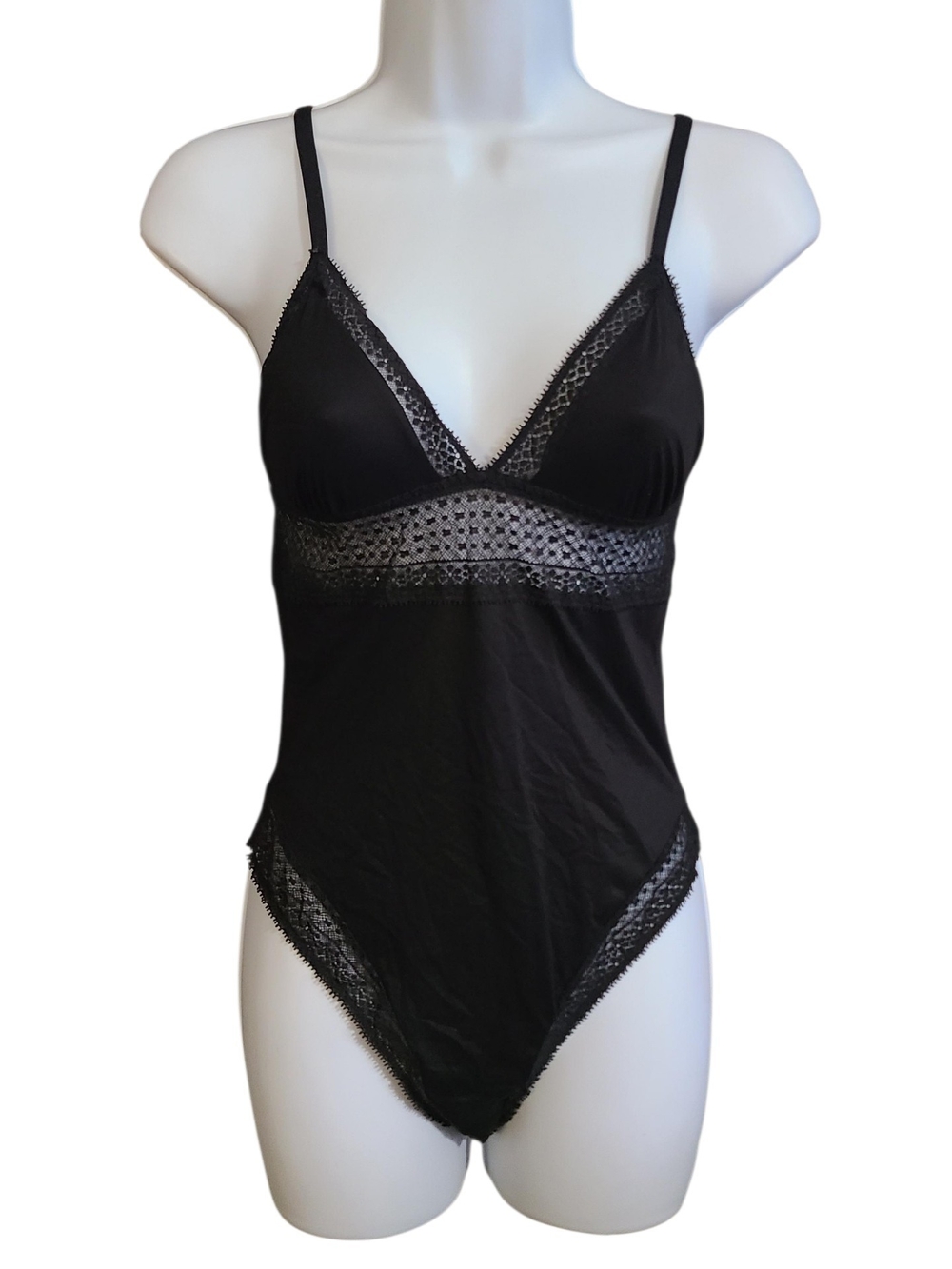 Victoria's Secret Black Lace-Trim Bodysuit